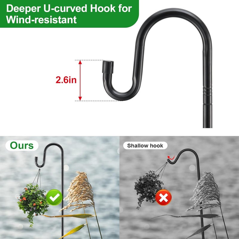 LAKEROD 92" Tall Bird Feeder Pole with Shepherds Hook - Heavy Duty Rustproof Stand for Hummingbird Feeders,Wind Chimes,String Lights - Outdoor Garden Decor Hanger, Black - Image 4
